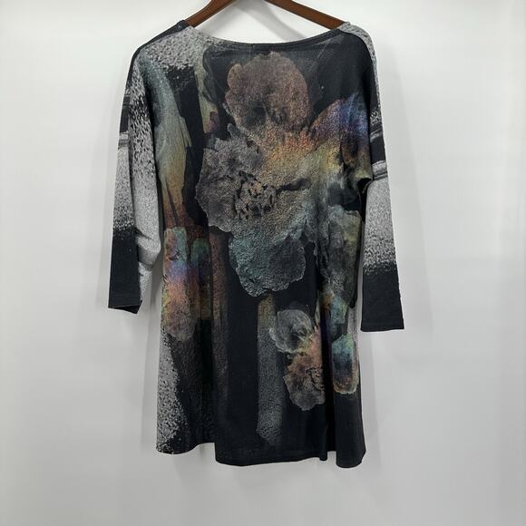Et Lois Top Shirt Womens Small Multicolor Floral Art Brushed Knit Boxy Oversized - Picture 4 of 9